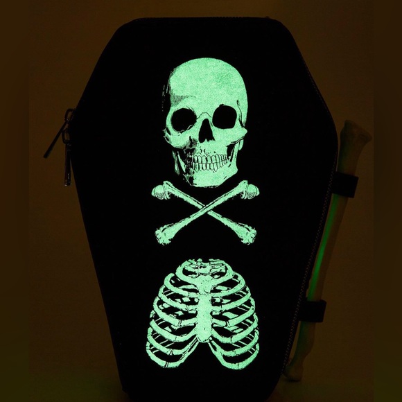 Halloween Bone Handle Coffin Style Crossbody - Glow in the Dark Skeleton art NWT - Picture 3 of 12